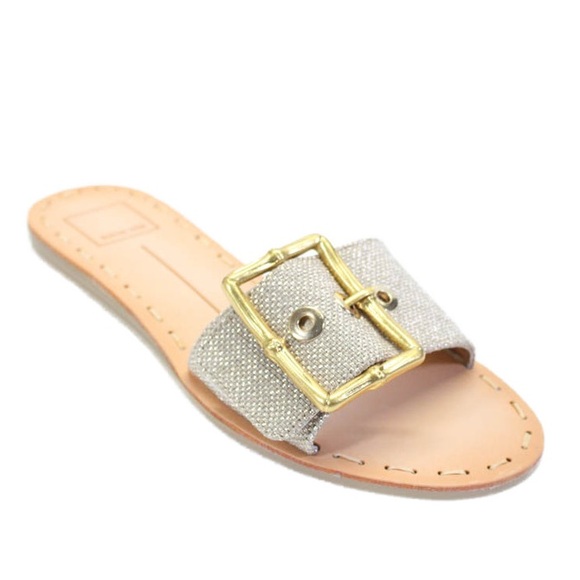 Dolce Vita Shoes - Dolce Vita Dasa Slide Sandal Big Buckle Shimmer‎ Gold Raffia Hardware Size 9.5